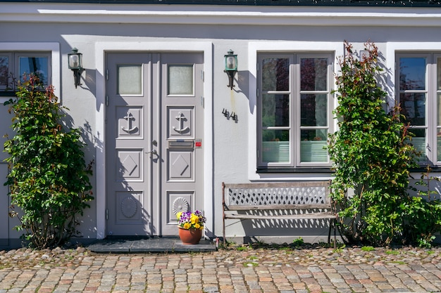 Typical architectural street scene from the small Swedish city Ystad in south Sweden.