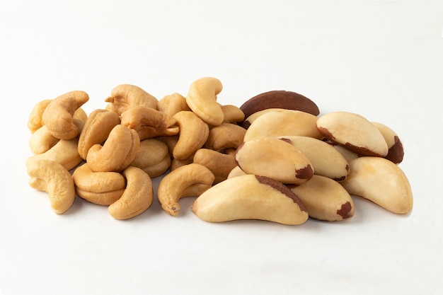 Typical Brazilian nuts cashew and Para on white background