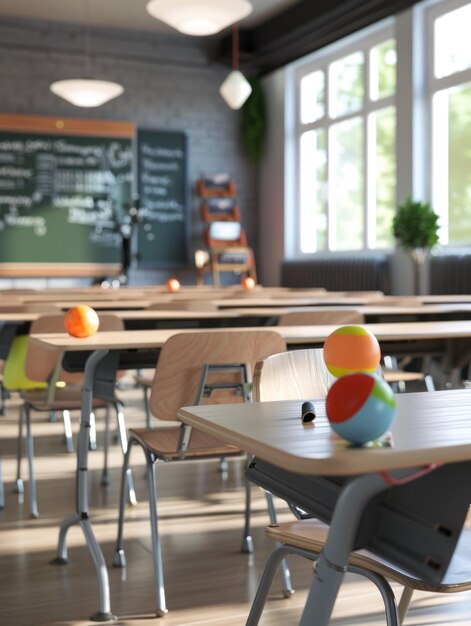 Photo a typical classroom filled with desks and chairs perfect for educational settings