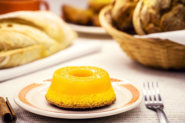 Typical delicacy from Brazil and Portugal sweet called Brisa do Lis or quindim made with eggs