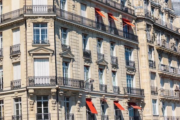 Typical facade of Parisian building in paris at summer