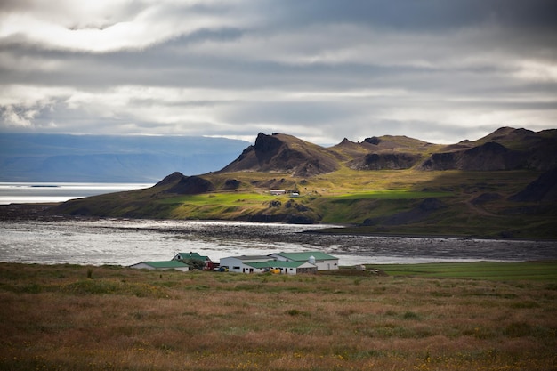 Typical Farm House at Icelandic Fjord Coast