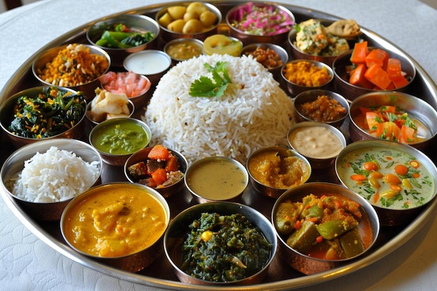 Typical healthy maharashtrian food platter or thali full of nutrients selective focus