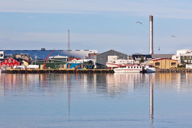 Typical Iceland Harbor with Fishing Boats