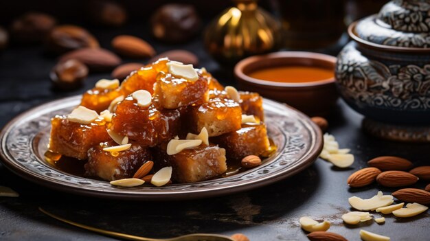 Typical Moroccan sweets with honey and almonds