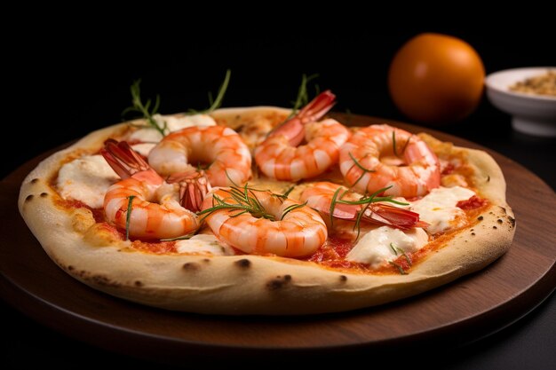 Photo a typical neapolitan pizza with prawns made with sourdough