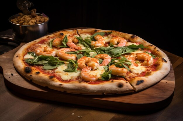 Photo a typical neapolitan pizza with prawns made with sourdough