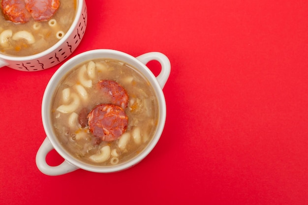 Typical portuguese soup with smoked sausages and meat