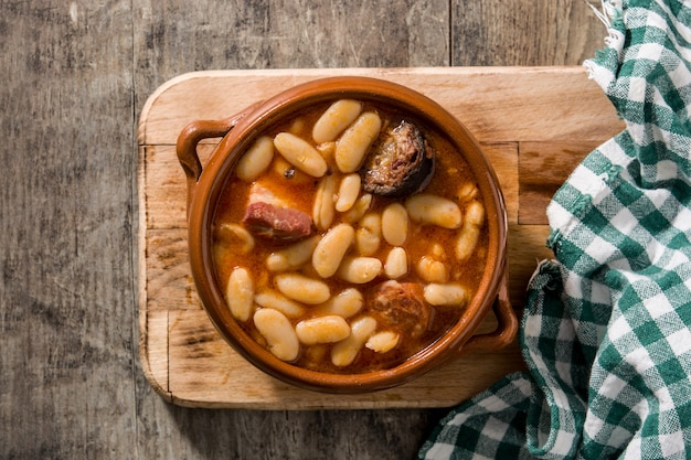 Typical Spanish fabada asturiana in crockpot