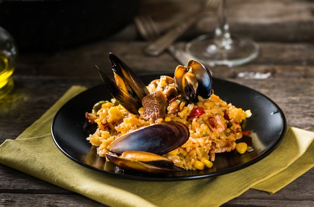 Typical spanish seafood paella. Spanish food.