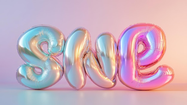 Photo a typographic poster with large inflated 3d bubble letters in metallic hues set against a soft gradient background