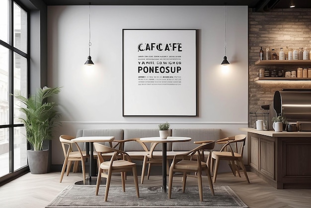 Typography artwork in a trendy cafe mockup with blank white empty space for placing your design