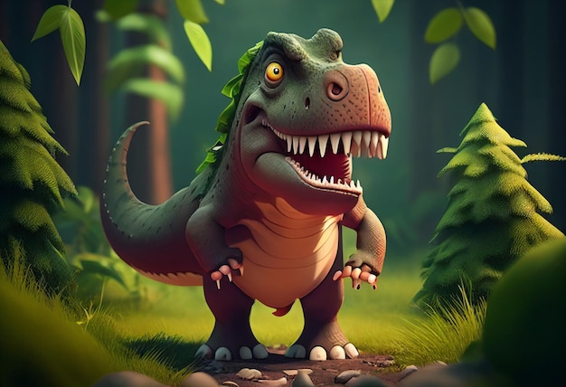 Tyrannosaurus dinosaur cartoon illustration AI generative