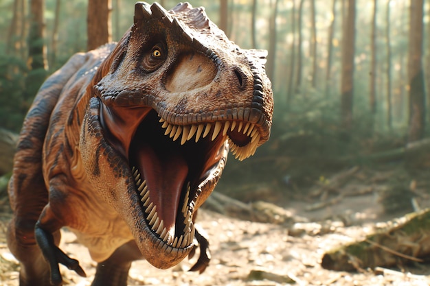 Tyrannosaurus rex in the forest closeup