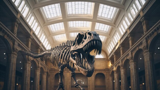 Photo tyrannosaurus rex skeleton in a museum hall