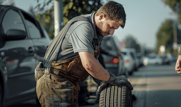 Photo tyre fitting automobile center