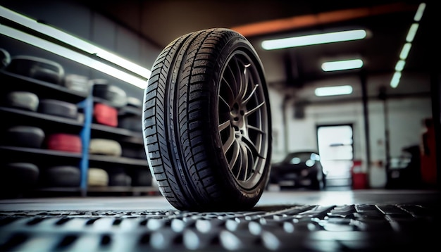 A tyre at the repair shop service garage background car fixing Generative AI