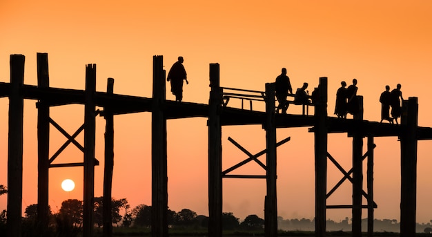 U Bein bridge at sunset in Amarapura near Mandalay, Myanmar (Burma)