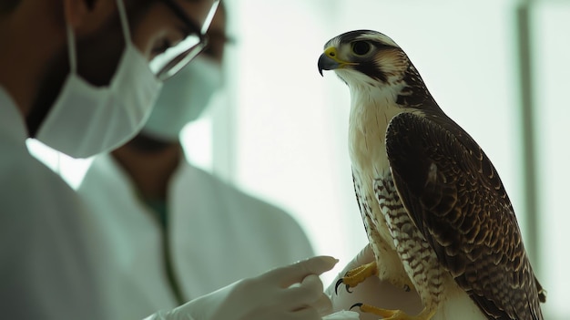 Photo uae vet providing care to a falcon in a luxury veterinary hospital