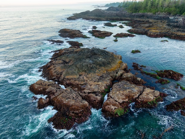 Ucluelet vancouver island british columbia canada aerial view of rocky pacific ocean coast