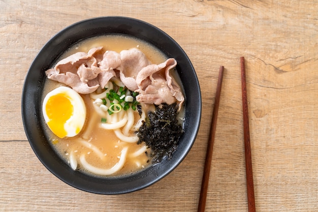 udon ramen noodles with pork soup