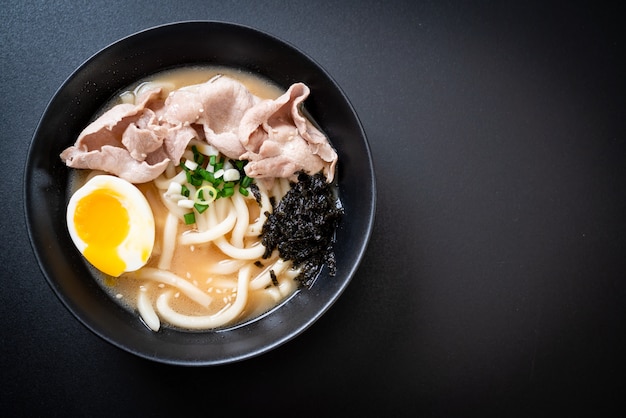 udon ramen noodles with pork soup 