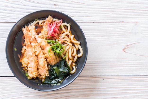 udon ramen noodles with shrimps tempura 