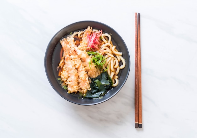 udon ramen noodles with shrimps tempura 