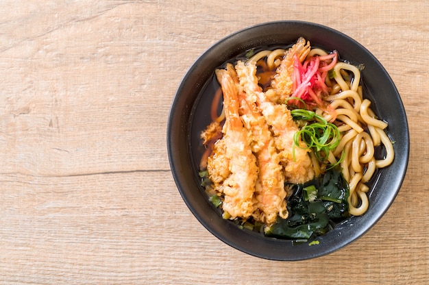 udon ramen noodles with shrimps tempura 