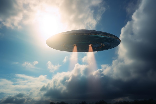 A ufo flying in the sky with the word ufo on it