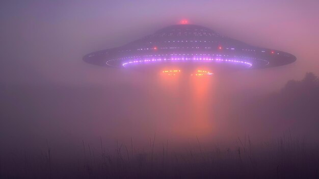 Photo a ufo in the fog with the word  futuro  on the top