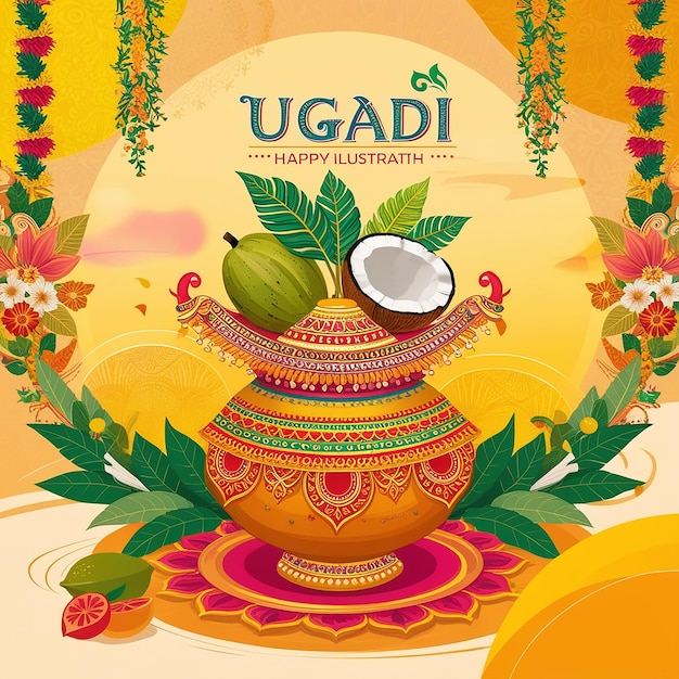 Photo ugadi illustrated a realistic representation of the festival