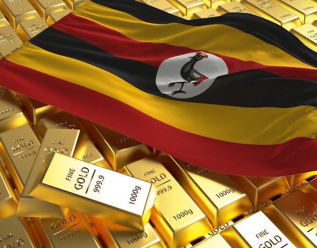 Uganda national country flag on Golden ingots bars