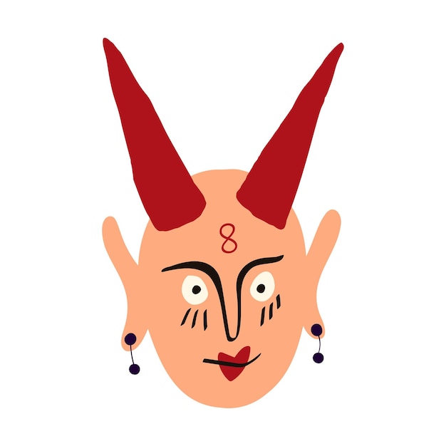 Ugly demon head vector illustration in doodle style