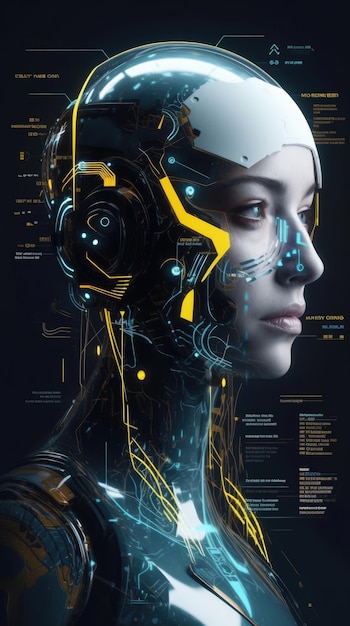 UI interface for woman face a sci fi cyborg woman with mechanical parts