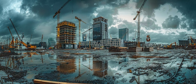 UK Construction Site with Overcast Sky