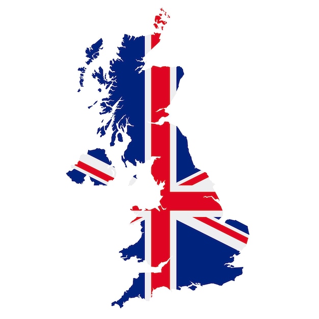 Uk flag map country outline with national flag