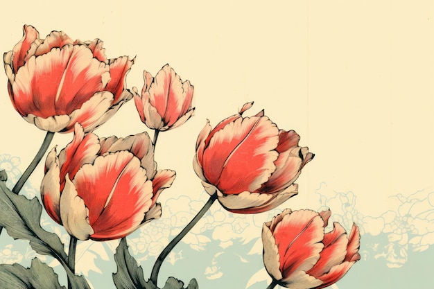 Ukiyoe art print style Tulip tulip flower plant