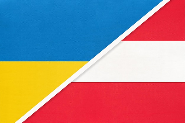 Ukraine and Austria symbol of country Ukrainian vs Austrian national flags Relationship and partnership between two countries