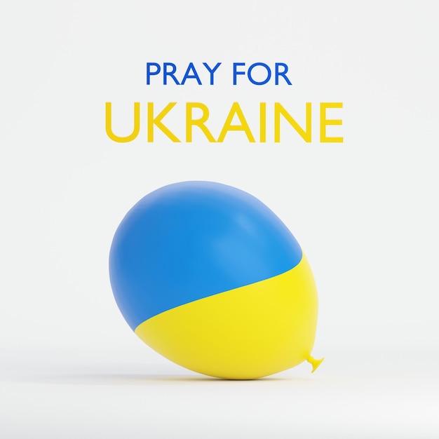 Ukraine flag balloon praying concept Pray for Ukraine peace Save Ukraine from Russia 3D illustration