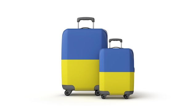 Ukraine flag holiday destination travel suitcases isolated on white d render