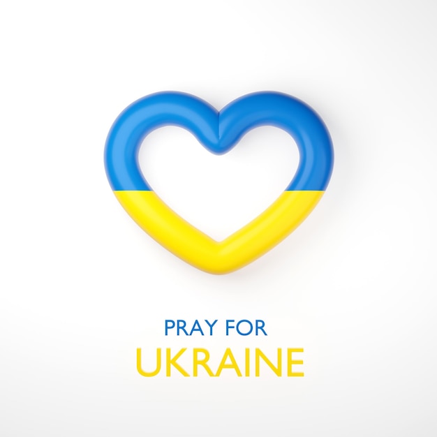 Ukraine flag love shape praying concept Pray for Ukraine peace Save Ukraine 3D illustration