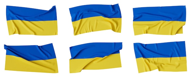 Ukraine flag stickers collection 3d rendering illustration on isolated white background