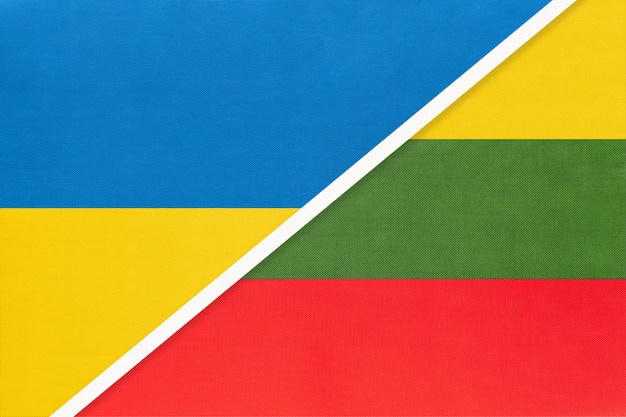 Ukraine and Lithuania symbol of country Ukrainian vs Lithuanian national flags Relationship and partnership between two countries