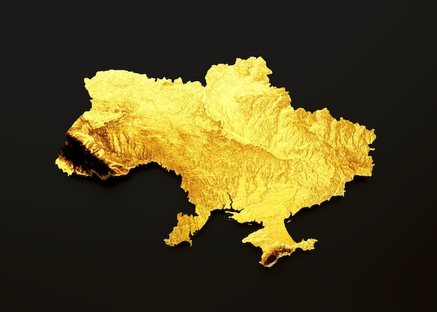 Ukraine Map Golden metal Color Height map Background 3d illustration