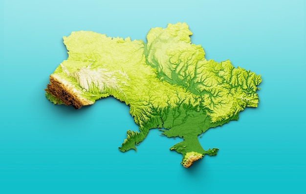 Ukraine Map Shaded relief Color Height map on the sea Blue Background 3d illustration