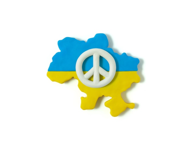 Ukraine map with the colors of the flag and peace symbol Ukrainian flag Handmade from plasticine