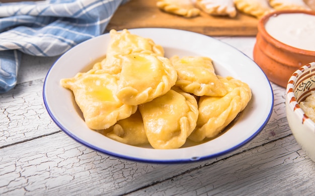 Ukrainian dumplings served with cottage cheese