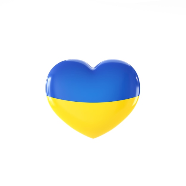 Ukrainian flag heart shape 3d rendering