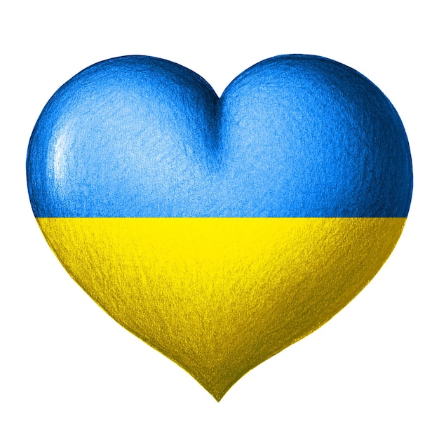 Ukrainian flag heart Texture pencil drawing Isolated on white background